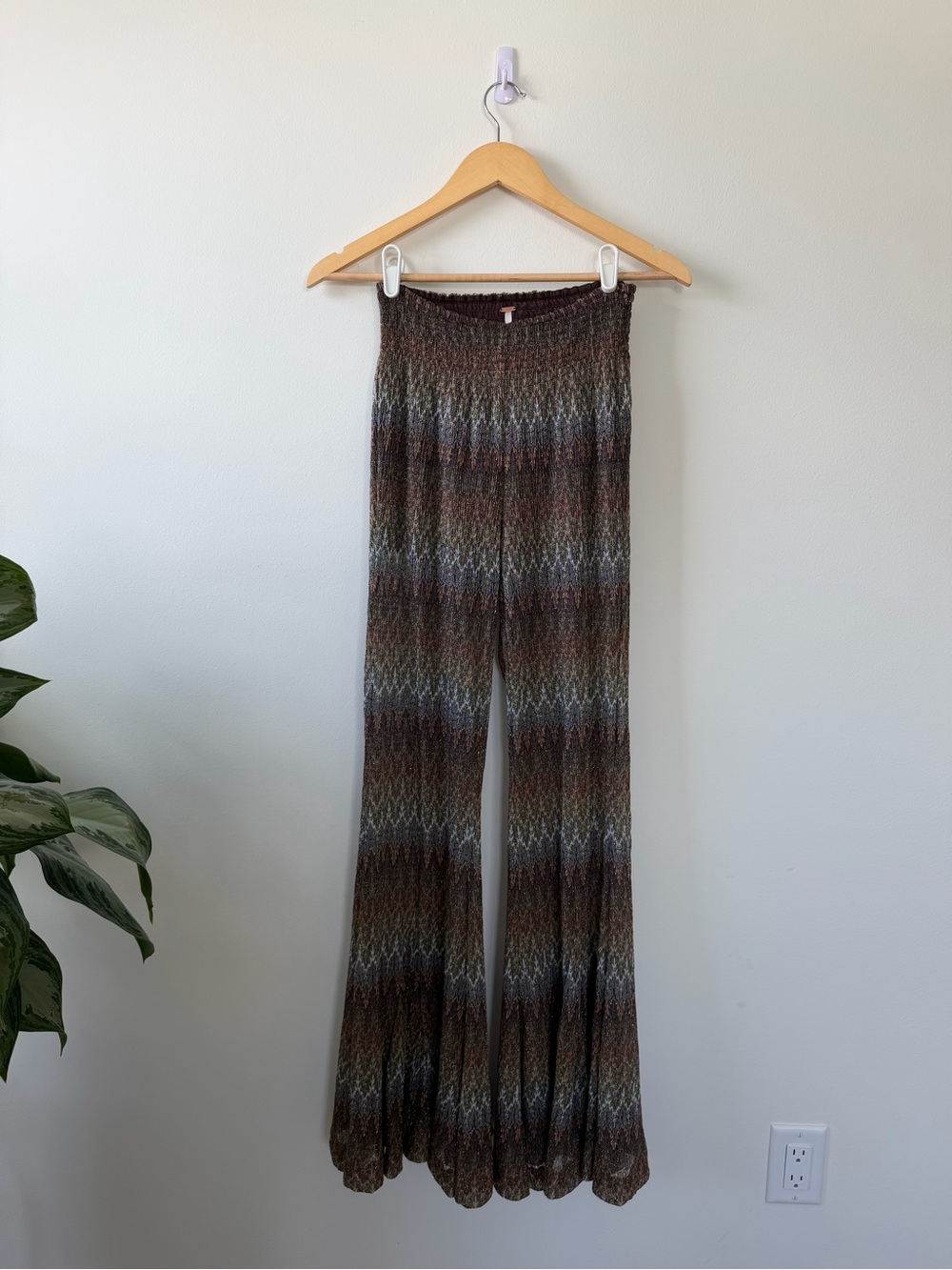 Free People Brown Multi-Stripe Wide-Leg Knit Pants